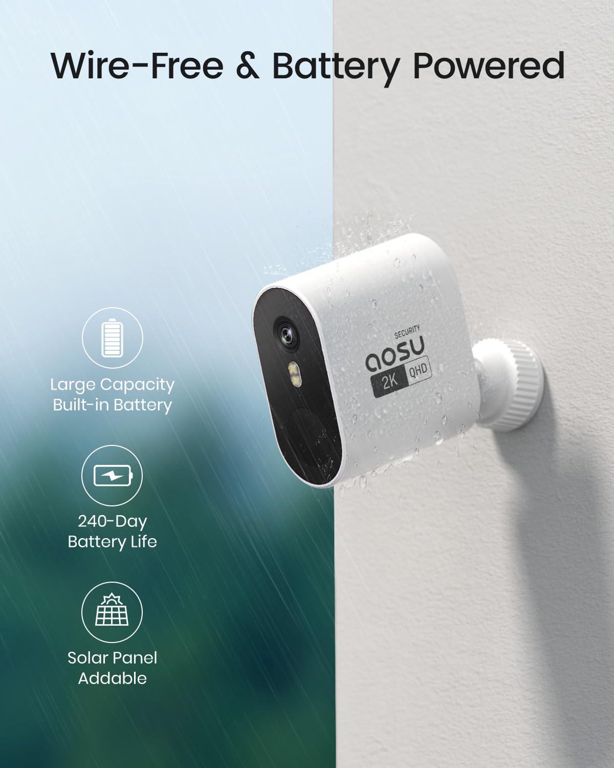 Wireless Outdoor Security Camera System 2K HD 2-Cam Kit 166 Degree Wide Angle