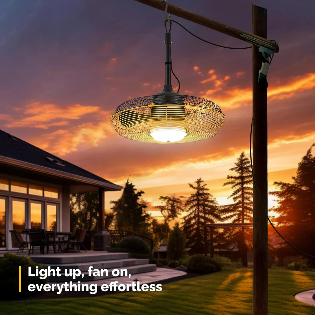 Orison Outdoor Plug-In Ceiling Fan With Light, Yellow, 21in D x 21in W x 10in H - B63992