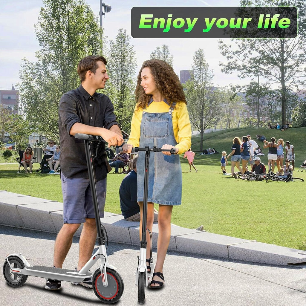 Electric Scooter - 8.5" Solid Tires, 350W Motor, Up to 19 MPH and 21-23 Miles Long-Range Portable Foldable Commuting Scooter for Adults with Double Braking System and App
