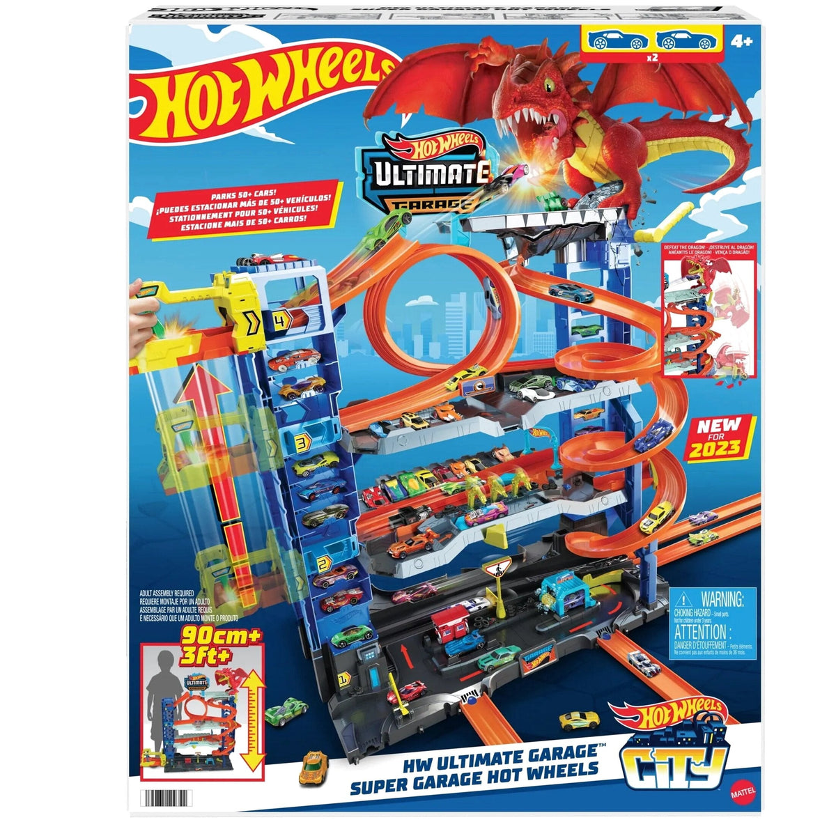 Hot Wheels City Ultimate Garage Playset with 2 Die-Cast Cars, Storage for 50+ Cars Child Age 4-8