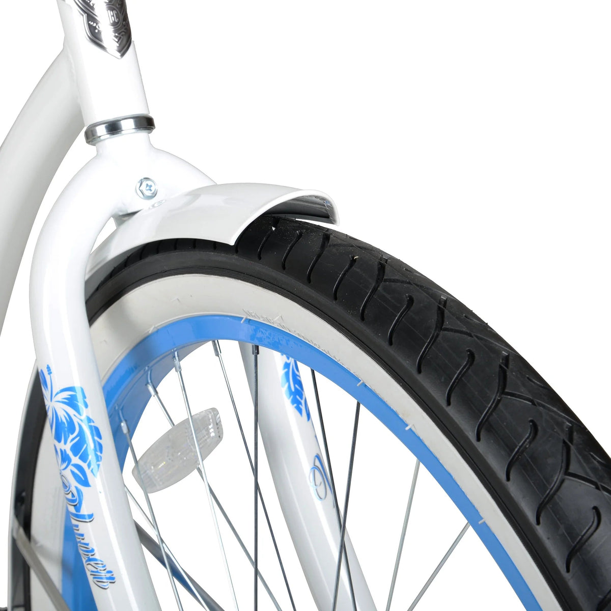 Women's 26-Inch Beach Cruiser Bike, White With Blue Rim