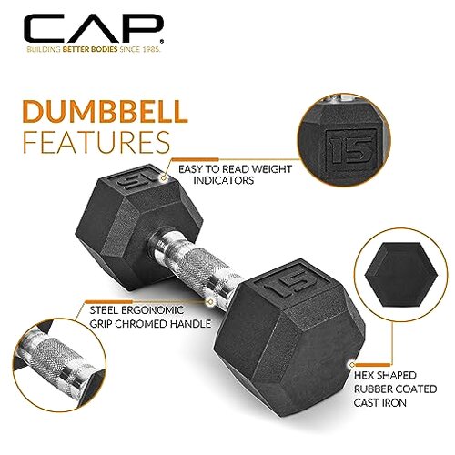 CAP Barbell 150 LB Coated Hex Dumbbell Weight Set with Vertical Rack, Black