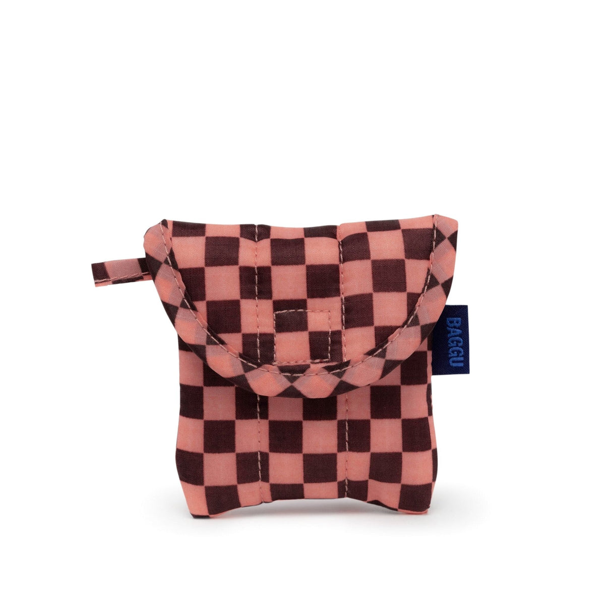 Baggu Puffy Recycled Nylon Earbuds Case - Pink Brown Check
