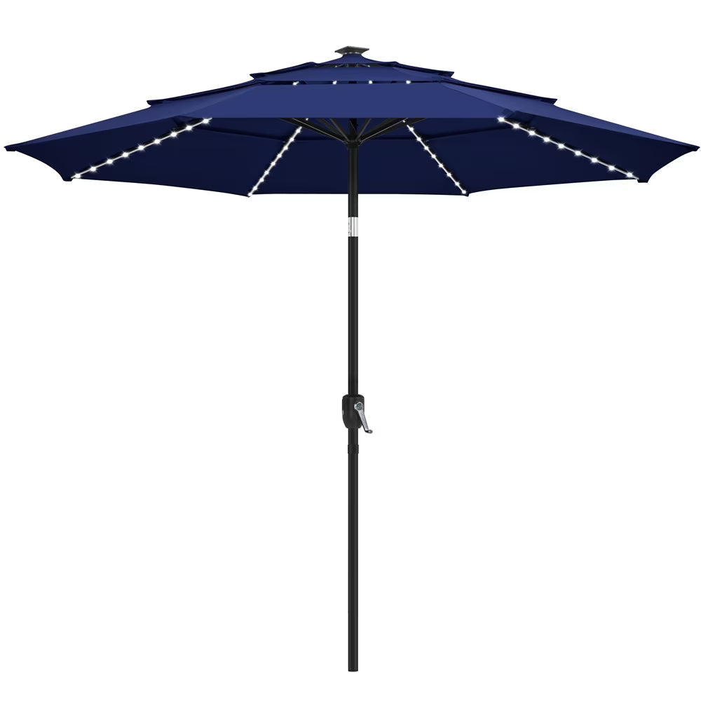 Renwick Outdoor Patio Parasol With Color-Changing LED Strip, Tan - 10 Ft