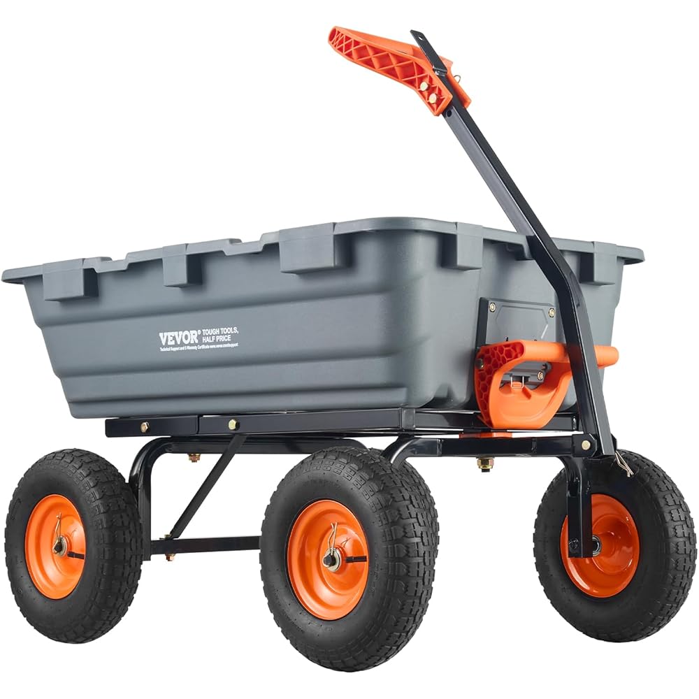VEVOR Garden Dump Cart, 1200 lbs, 6.48 Cu.Ft., Grey+orange, 13in Wheels