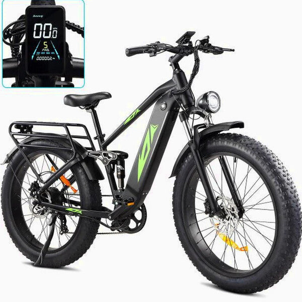 Electric Bike for Adults 1000W, 48V 17.5AH Battery Adult Electric Bicycles, 26 Fat Tire Full Suspension Ebike, 28MPH Mountain Beach E Bike, 7 Speed, 60Miles Range, UL Certified