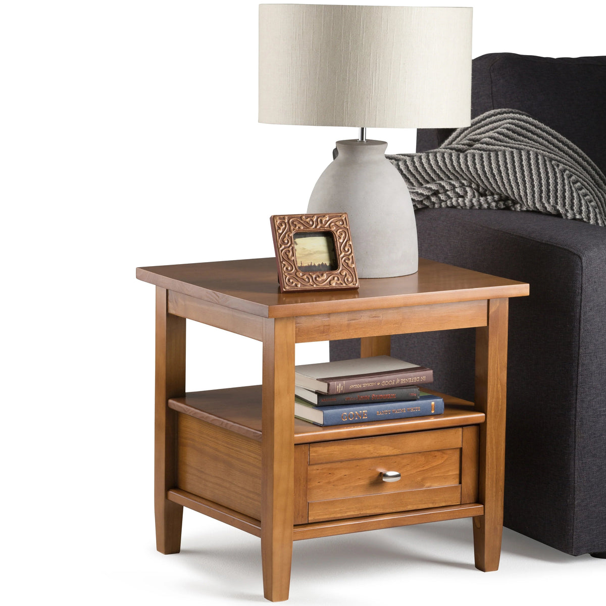 Solid Wood Rectangle End Table With Drawer And Shelf, 18.1in D x 20in W x 19.5in H - Norfolk