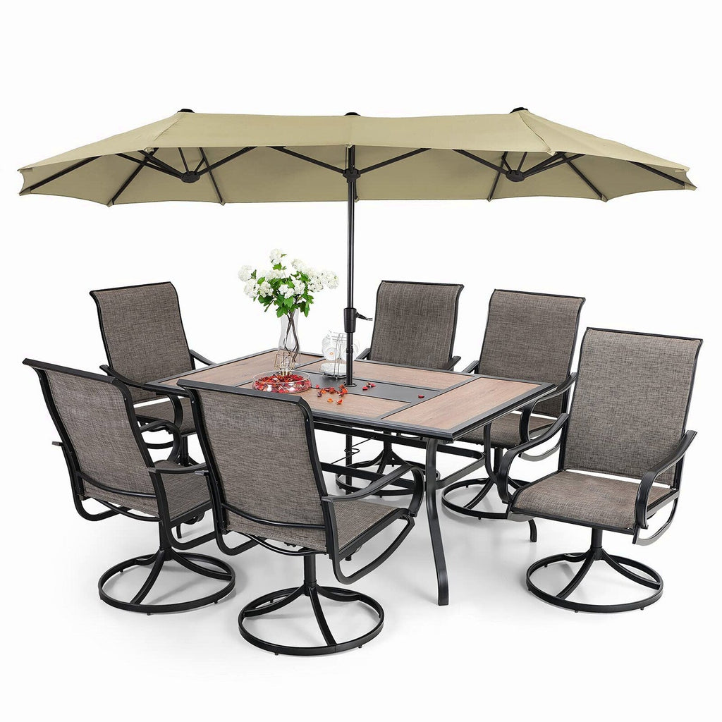 8 Pieces Patio Dining Set with Umbrella,Outdoor Furniture Set with 6 Sling Dining Swivel Chairs