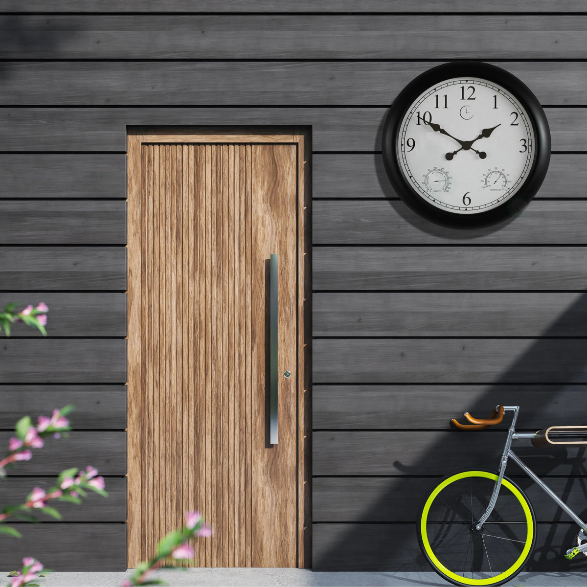 Outdoor Wall Clock With Thermometer And Hygrometer, 24-Inch, Black