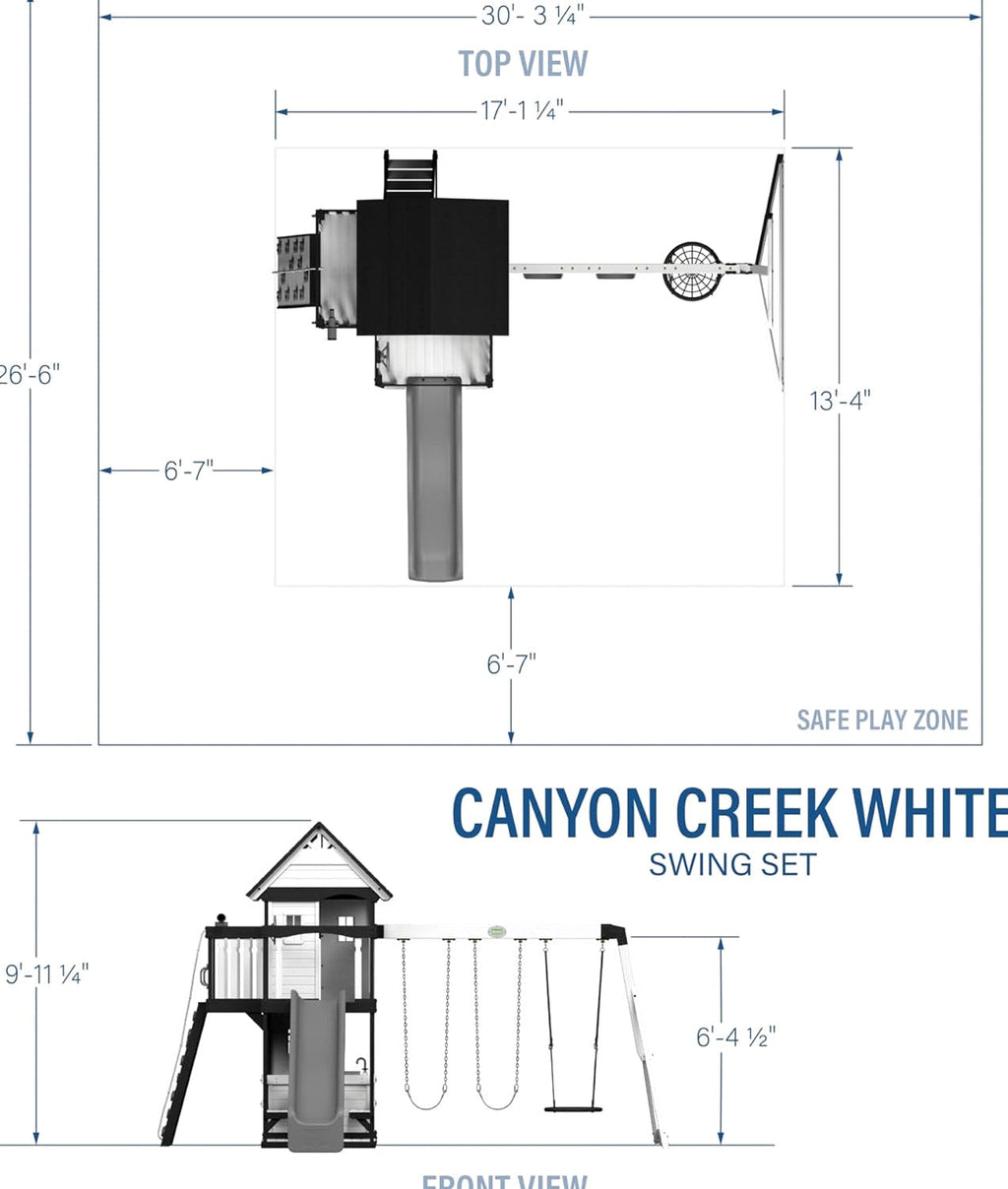 Backyard Discovery Canyon Creek Cedar Wood Swing Set with Wave Slide, Clubhouse, Play Kitchen, Picnic Area, Belt Swings, Web Swing, Rock Wall, Balconies, Playhouse, Step Ladder, Outdoor Playset