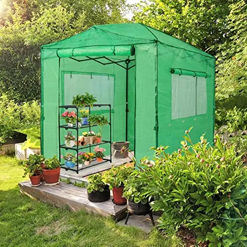 EAGLE PEAK Portable Heavy-Duty Walk-In Pop-Up Greenhouse, 8 x 6 ft