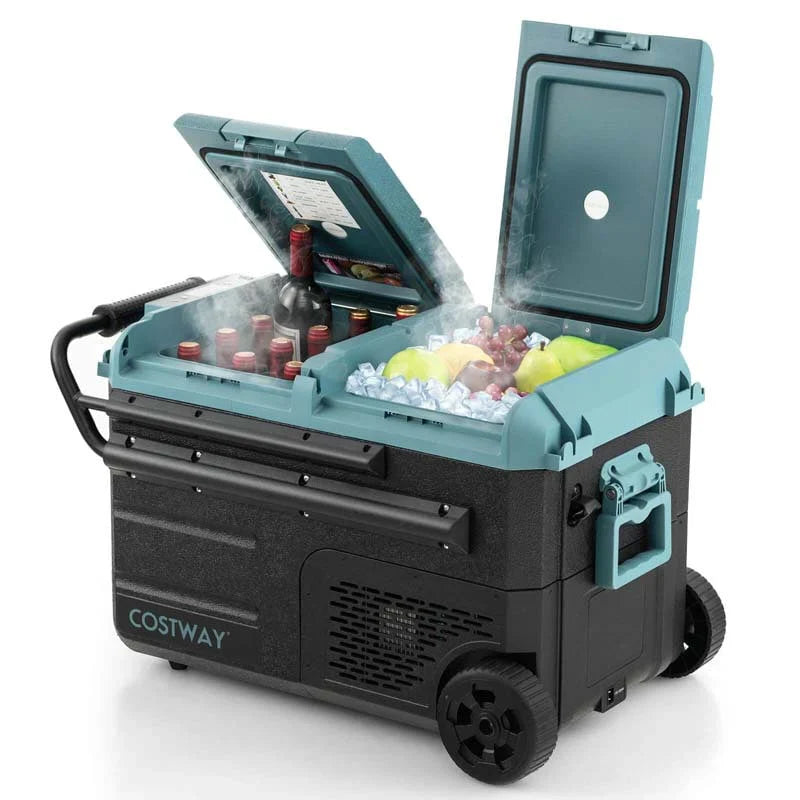 40-Quart Dual-Zone Portable Car Refrigerator Cooler Freezer With Wheels