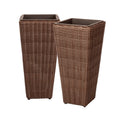 All-Weather Wicker Planter Set With Liners, 2 Piece, Mocha, 11 in L x 11 in W x 23 in H