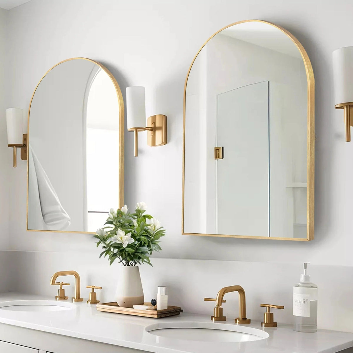 Arch Aluminum Bathroom Wall Mirror - Black Or Brushed-Gold, 1-Pack, 2-Pack Or 4-Pack