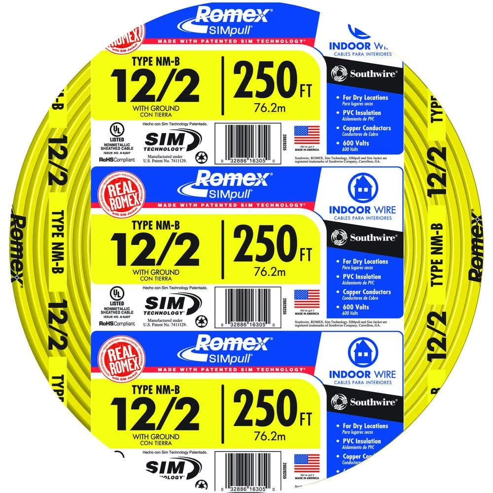 Romex 250 ft 12/2 Solid SIMpull CU NM-B W/G Wire