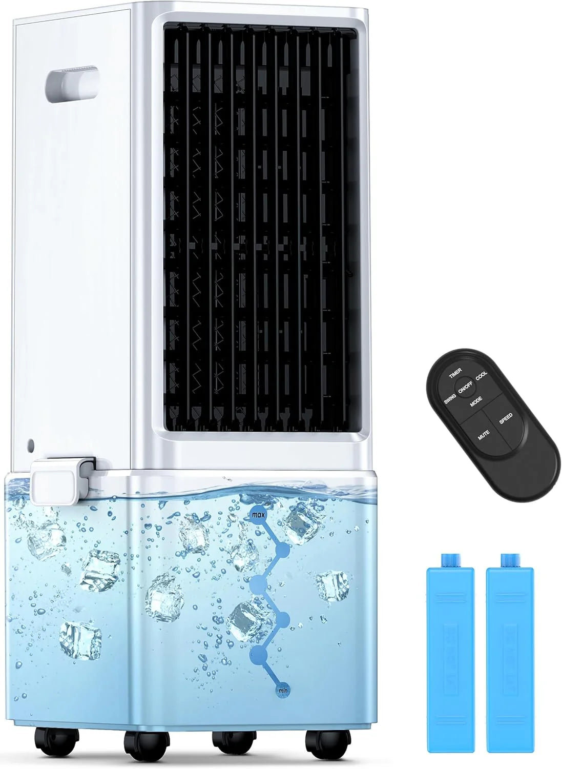 Portable Evaporative Air Cooler, 2.4-Gallon, 4 Modes, 3 Speeds - 23.9in D x 9.3in W x 9.3in H