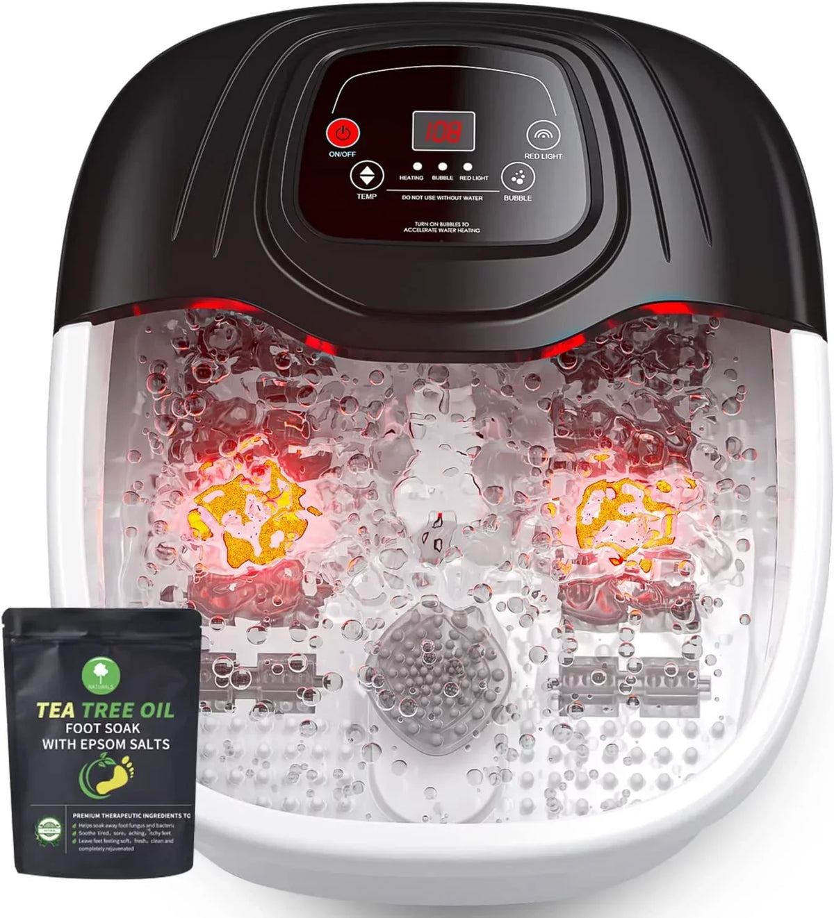 YOZIHAYL Foot Spa Bath Massager With Heat, Bubbles, Vibration, Red Light And 8 Massage Rollers