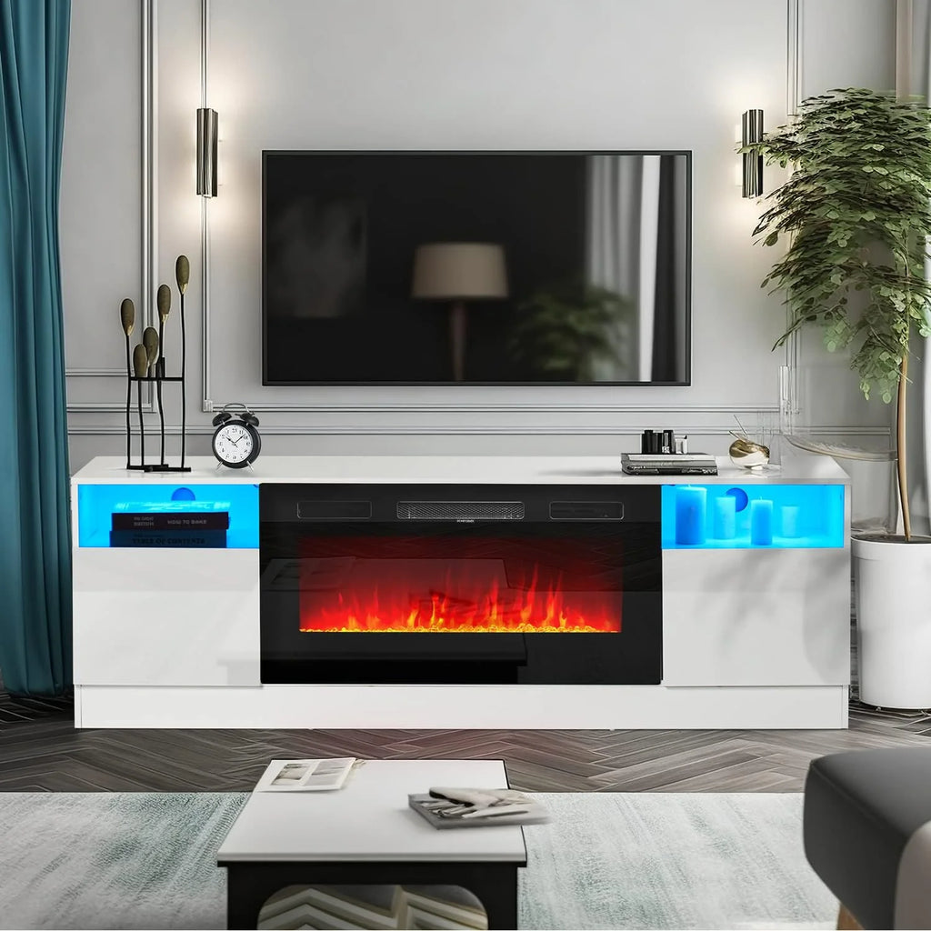 Oneinmil Fireplace TV Stand, 70in L x 13.8in W x 23in H, White - 36in Electric Fireplace