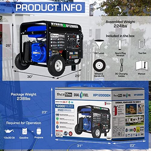 XP12000EH Dual Fuel Generator – 12,000W Gas/Propane, 457cc 4-Stroke Engine, EPA/CARB Compliant