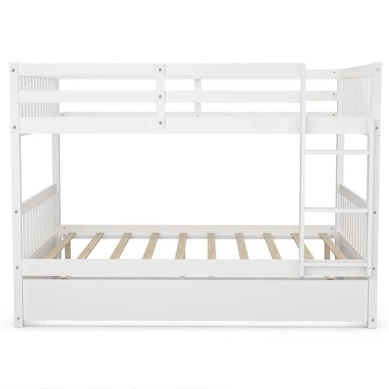 Full Over Full Convertible Bunk Bed Frame With Trundle, Ladder And Guardrails