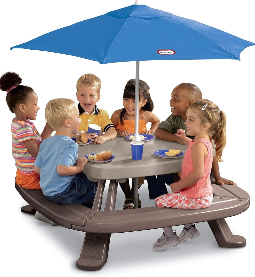 Picnic table with market umbrella, brown