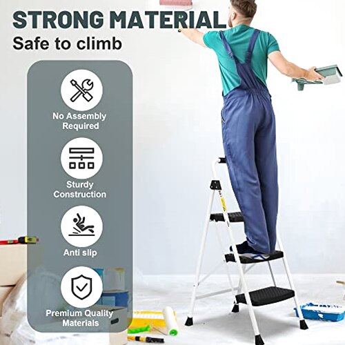 SocTone 3 Step Ladder, Folding Step Stool for Adults with Handle, Lightweight