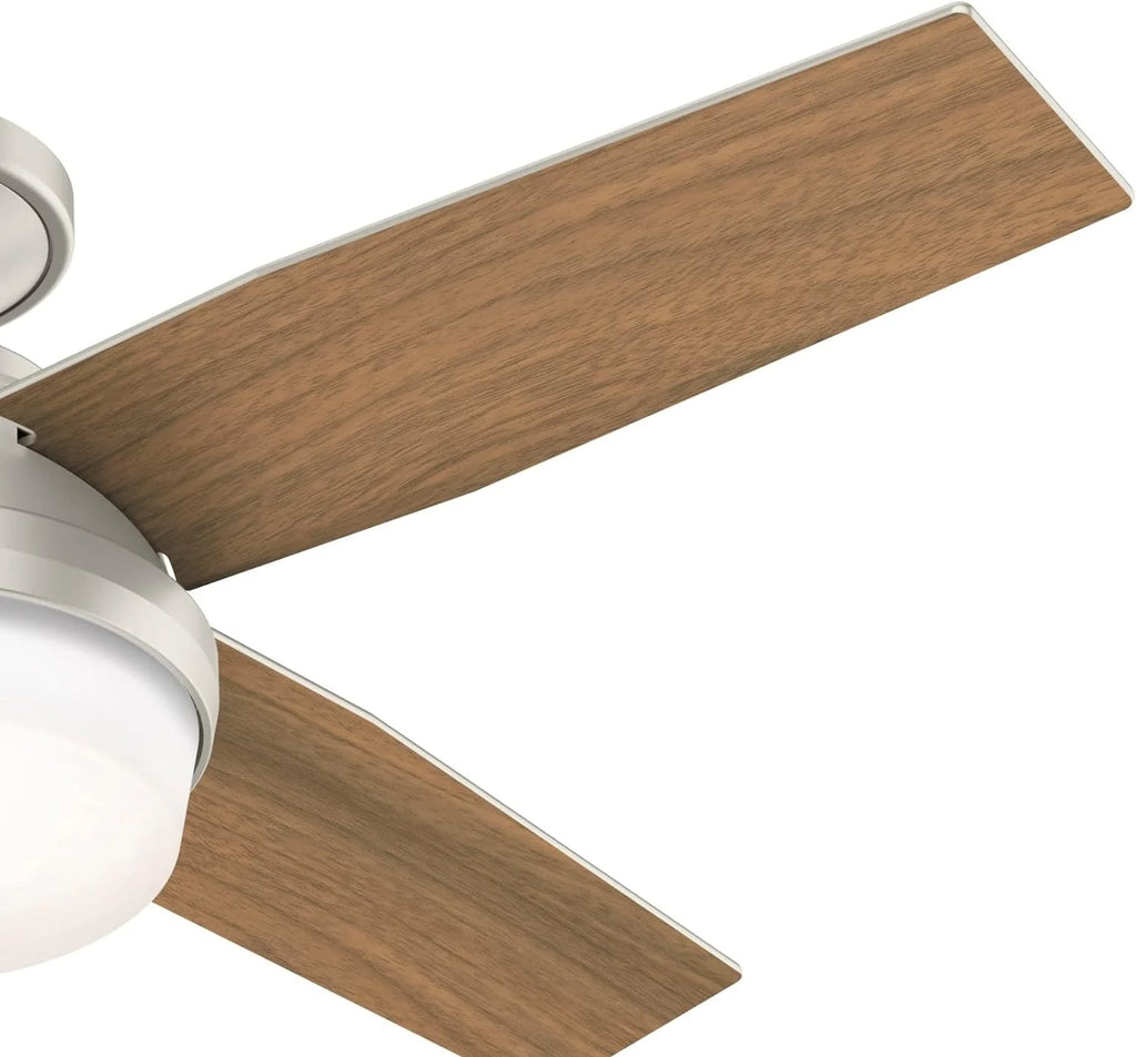Hunter Fan Company Dempsey Indoor/Outdoor Low Profile Ceiling Fan With LED Light, 44 inch, Matte Nickel - 50398