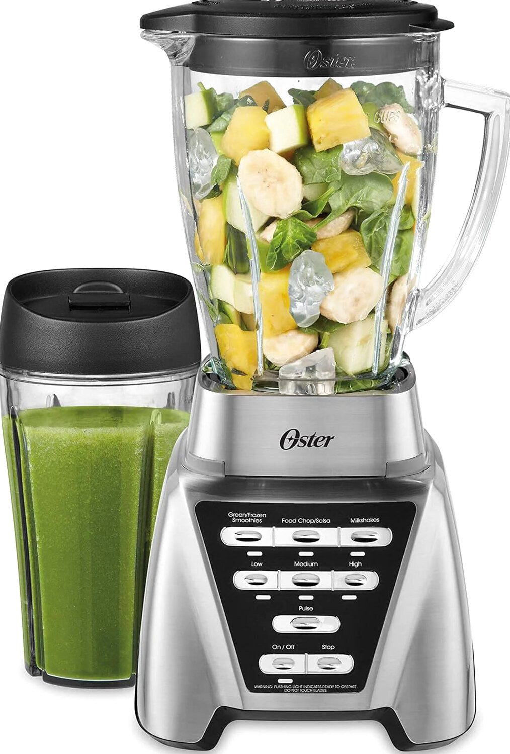 Oster Blender | Pro 1200 with Glass Jar, 24-Ounce Smoothie Cup, Brushed Nickel