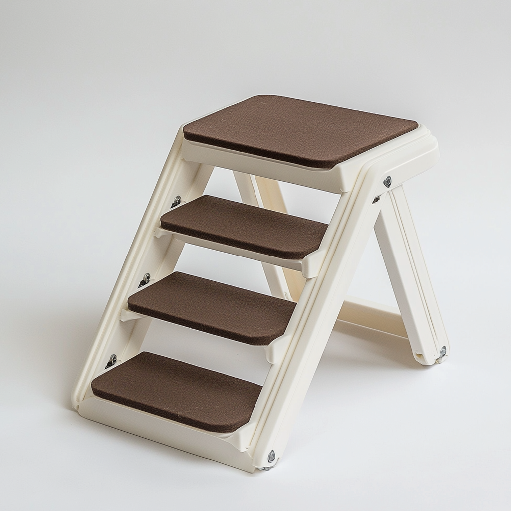 Varyx Foldable Pet Stairs for High Beds - Lightweight Portable Dog Stairs with Safety Side Rails - Non-Slip Felt Treads - Supports up to 120 lbs - Cream