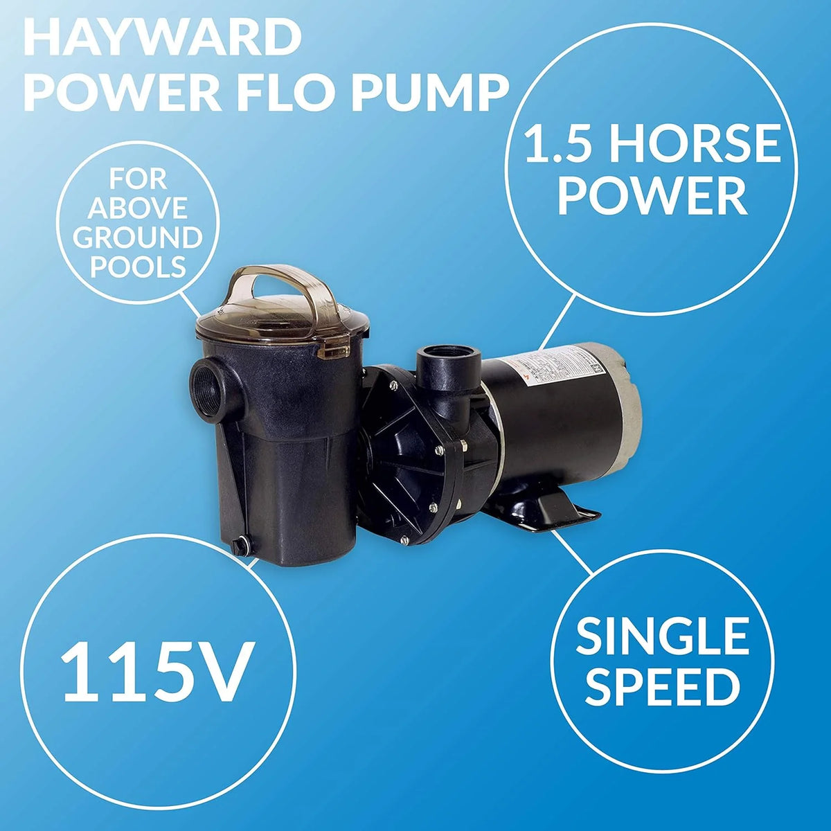Hayward PowerFlo LX Above-Ground Pool Pump, 1.5 HP, Black - W3SP1580X15