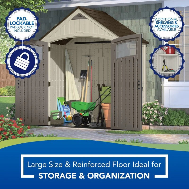 Cascade Plastic Storage Shed, Gray/Ivory/Brown, 7 ft W x 4 ft D