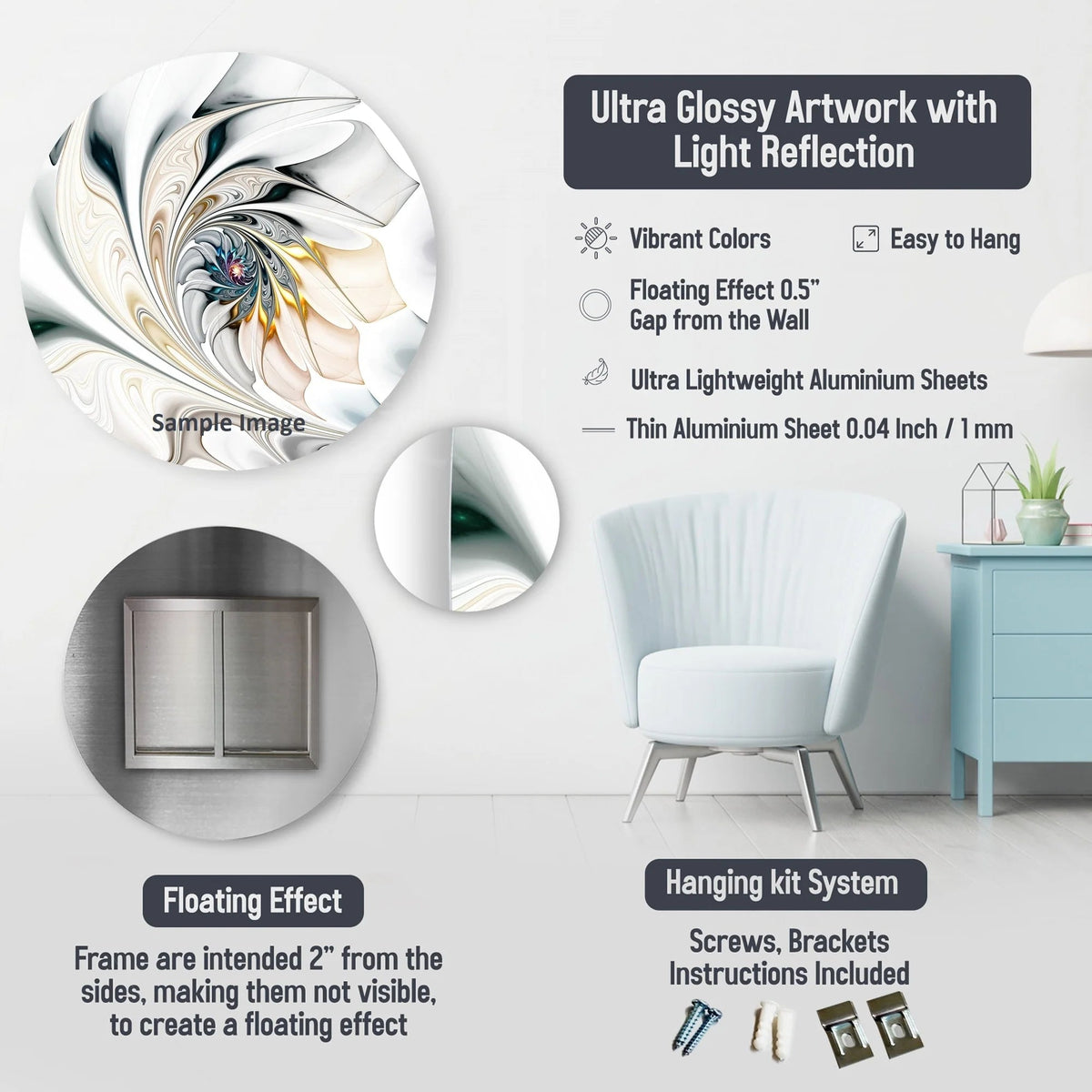 White Botanical Collage Metal Wall Art - Abstract Floral