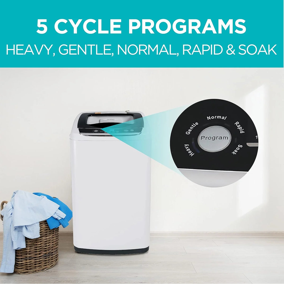 BLACK+DECKER Portable Washing Machine, 0.9 Cu. Ft., 5 Wash Cycles