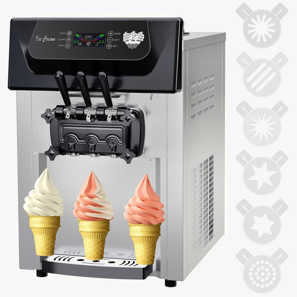 2200W Commercial Ice Cream Machine, 3 Flavor Soft Serve Ice Cream Machine, 5.3-7.4 Gal/Hr, with LCD Touch Screen, Automatic Cleaning, High Productivity for Home Snack Bar &amp; Restaurants