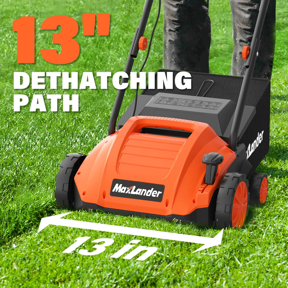 MAXLANDER Electric Dethatcher And Scarifier, 13in 12Amp 2-In-1 With 30L Collection Bag