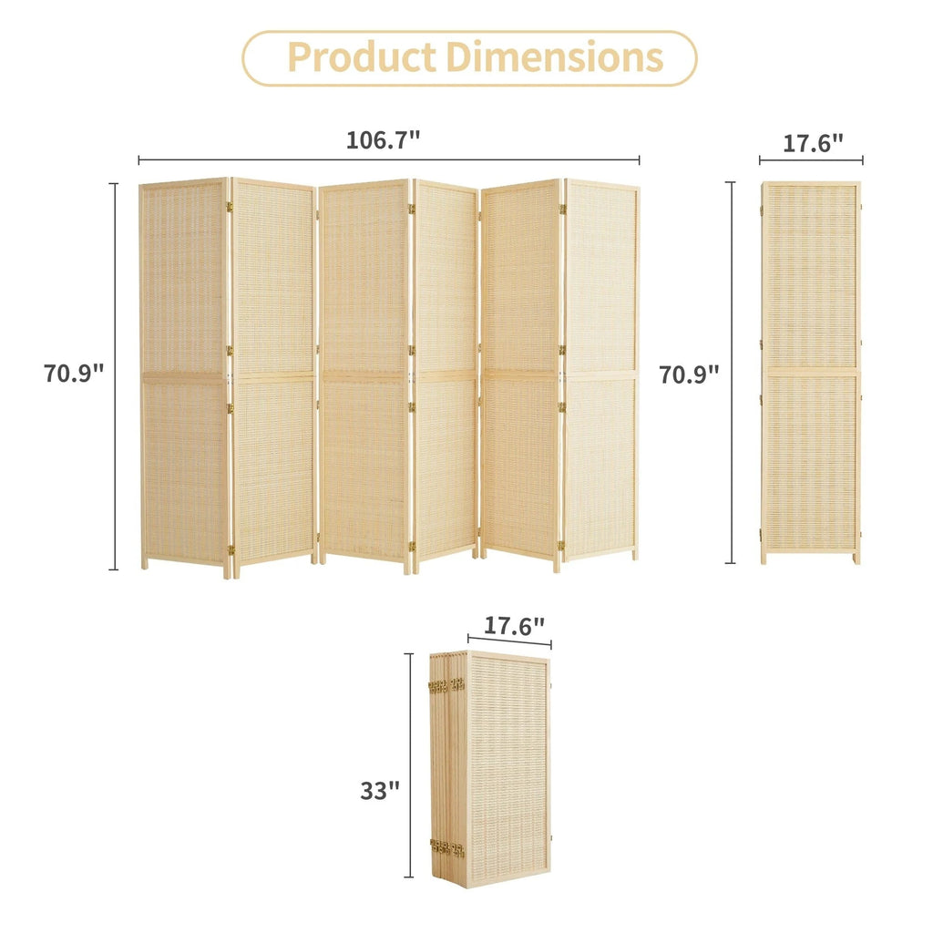 Bamboo 4-Panel Folding Room Divider, 6FT