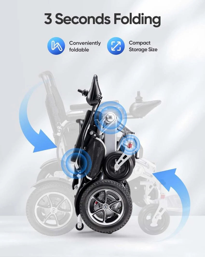 VERPAL Foldable Power Wheelchair, 25 Miles, 500W Dual Motors, 38in D x 25in W x 37in H - Silver Gray