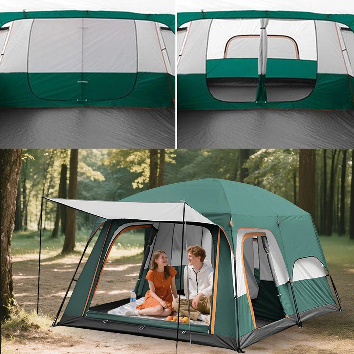 KFeng 12 Person Tents for Camping - 2Rooms 3Doors&amp;3Windows Mesh,Suitable for Outdoor/Picnic,Brown