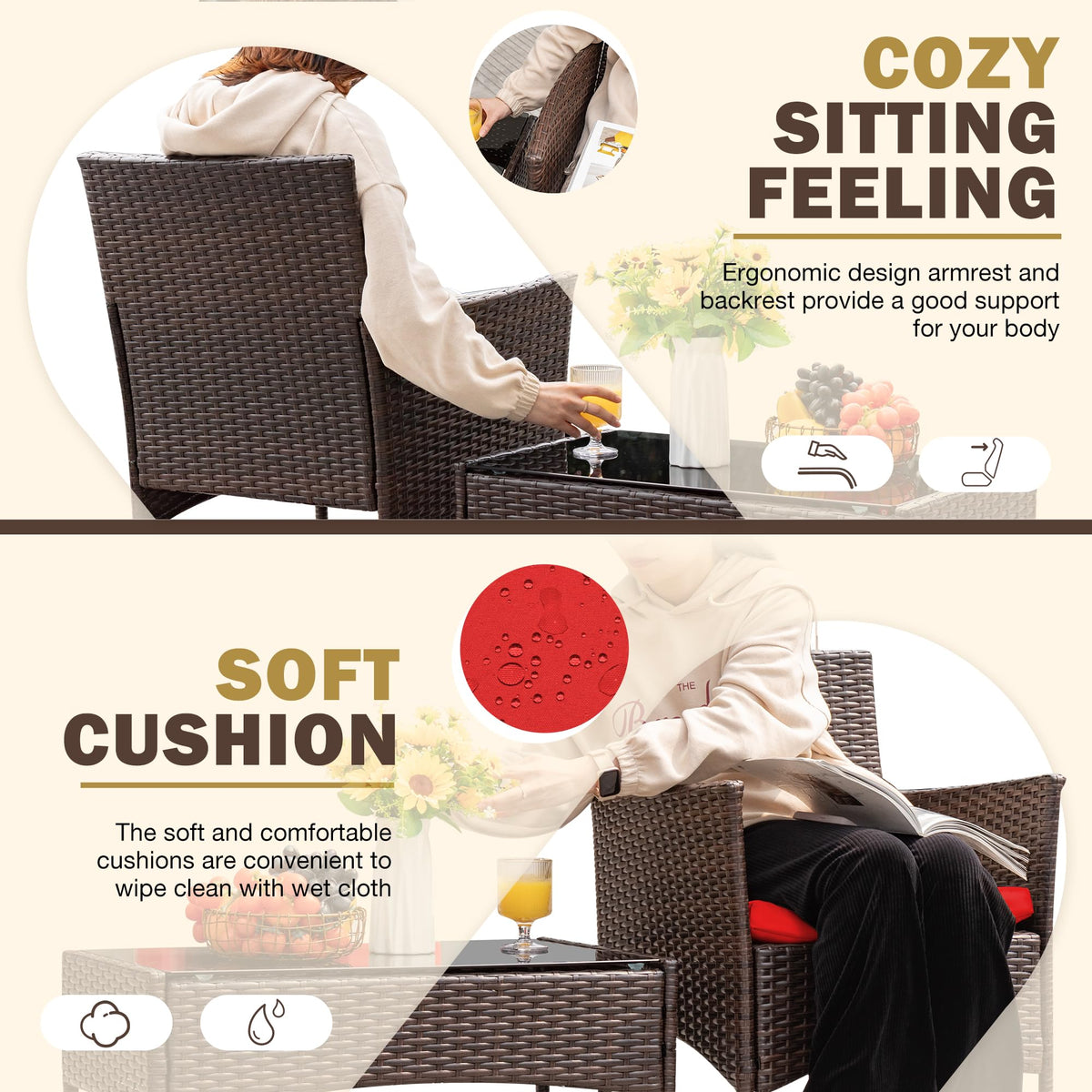 4-Piece Outdoor Patio Furniture Set With Rattan Wicker Chairs, Loveseat And Glass-Top Table