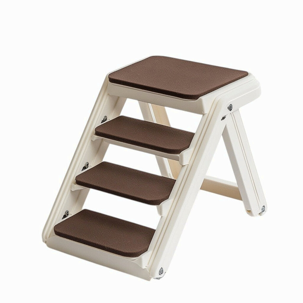 Varyx Foldable Pet Stairs for High Beds - Lightweight Portable Dog Stairs with Safety Side Rails - Non-Slip Felt Treads - Supports up to 120 lbs - Cream