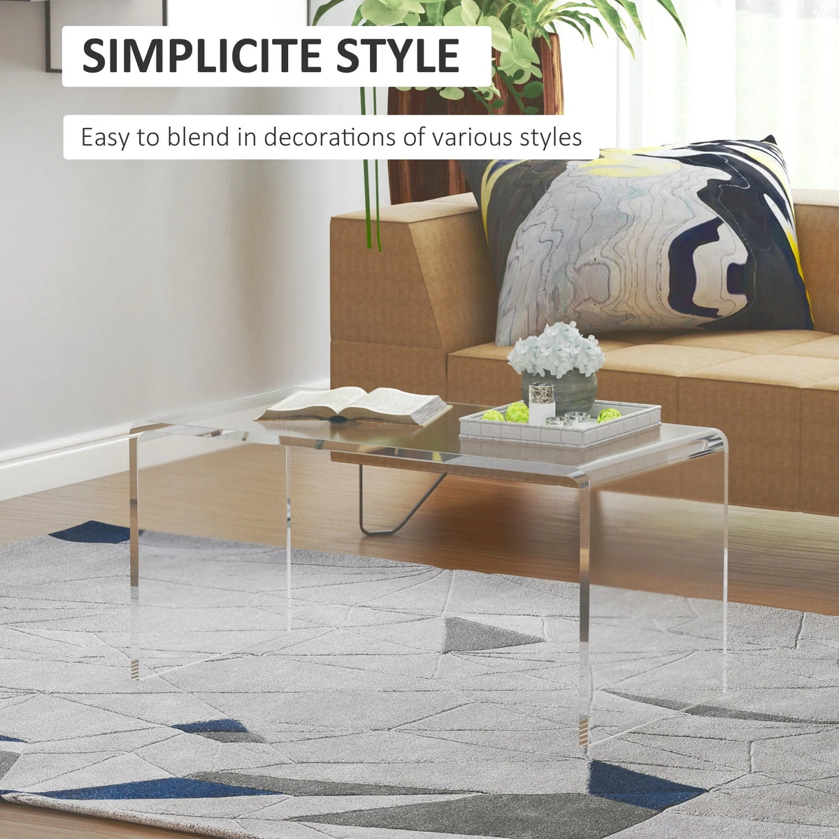 Clear Acrylic Waterfall Coffee Table, 32 inch x 16 inch x 16 inch, 20mm Thick