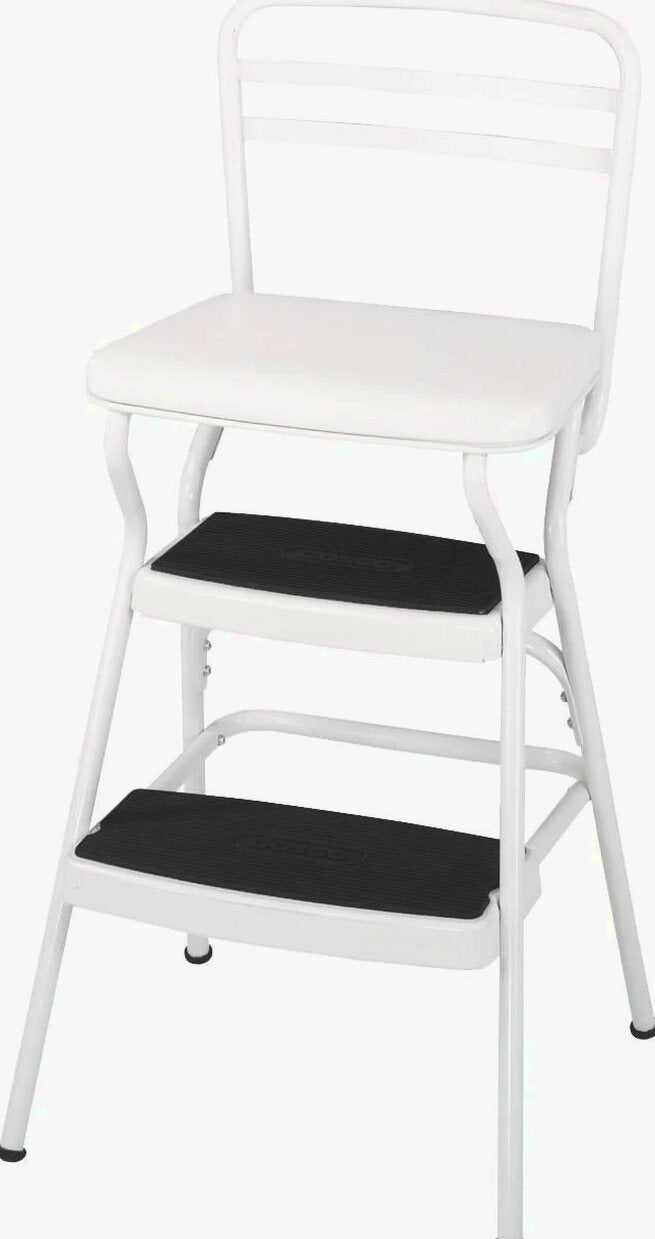 COSCO Stylaire Retro Chair + Step Stool with flip-up seat (white, one pack)