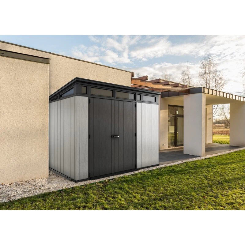 Artisan Plastic Storage Shed 9 ft W x 7.5 ft D Grey & Black - Artisan 97