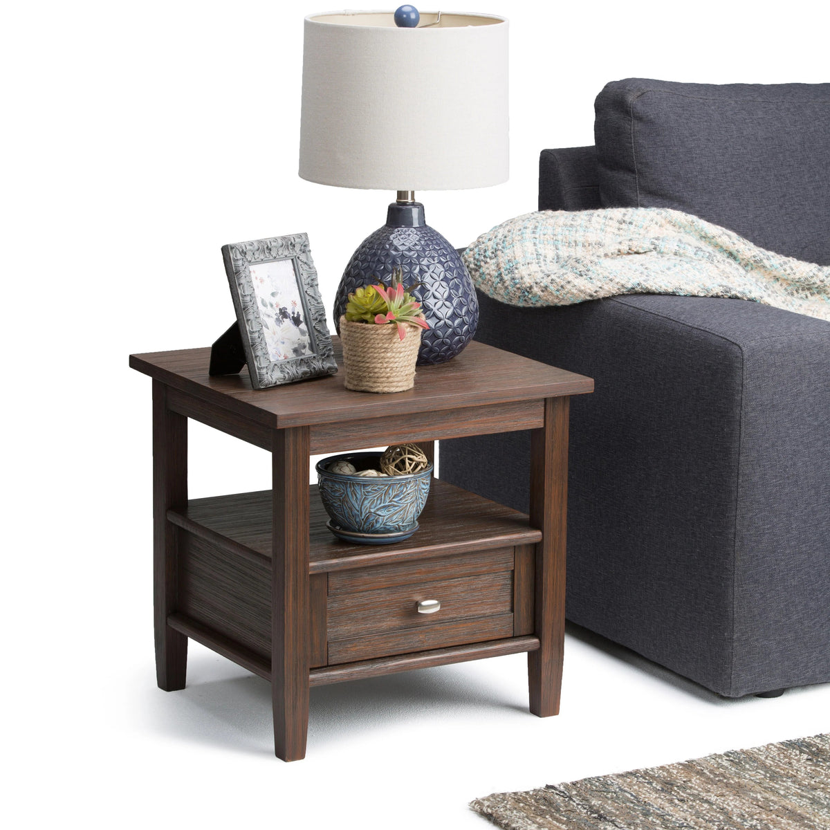 Solid Wood Rectangle End Table With Drawer And Shelf, 18.1in D x 20in W x 19.5in H - Norfolk