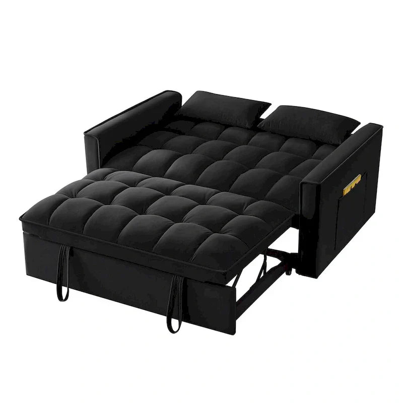 4-in-1 Velvet Pull-Out Sleeper Sofa Bed Loveseat With Reclining Backrest And 2 Side Pockets