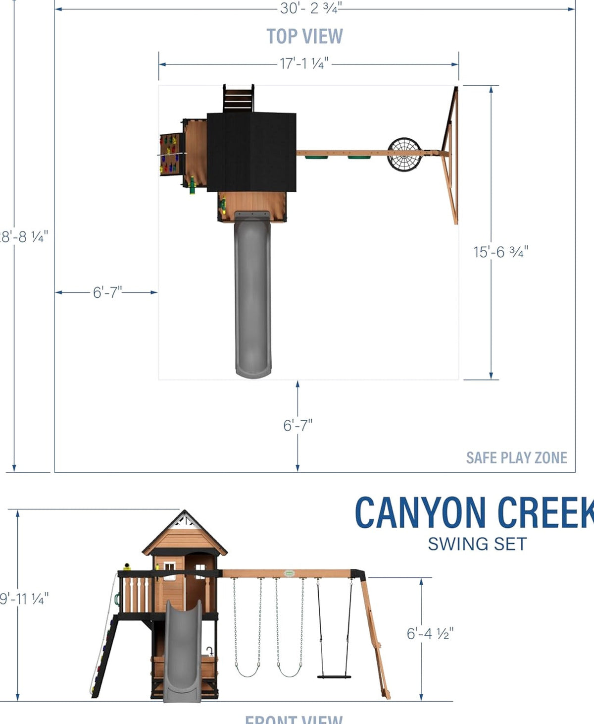 Backyard Discovery Canyon Creek Cedar Wood Swing Set with Wave Slide, Clubhouse, Play Kitchen, Picnic Area, Belt Swings, Web Swing, Rock Wall, Balconies, Playhouse, Step Ladder, Outdoor Playset