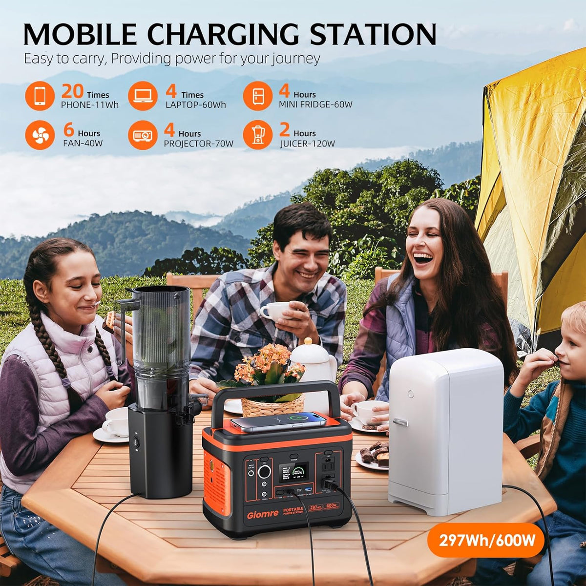 Giomre Portable Power Station 297Wh, 600W AC Output, 100W Fast Charging - M6