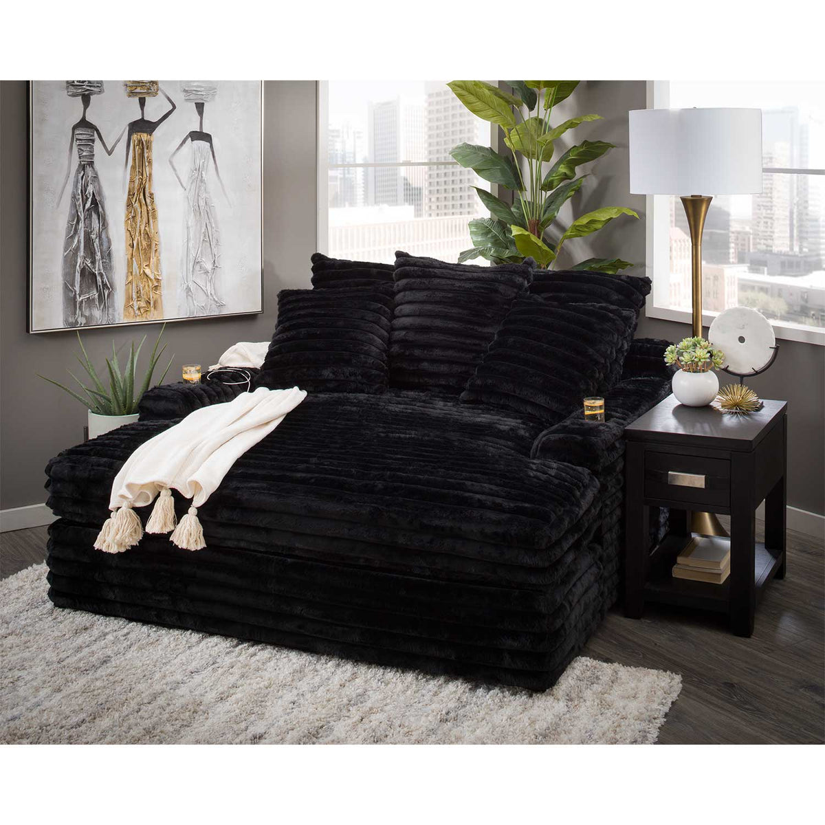 Nestle Corduroy Chaise Lounge With Dual Cupholders And USB Ports