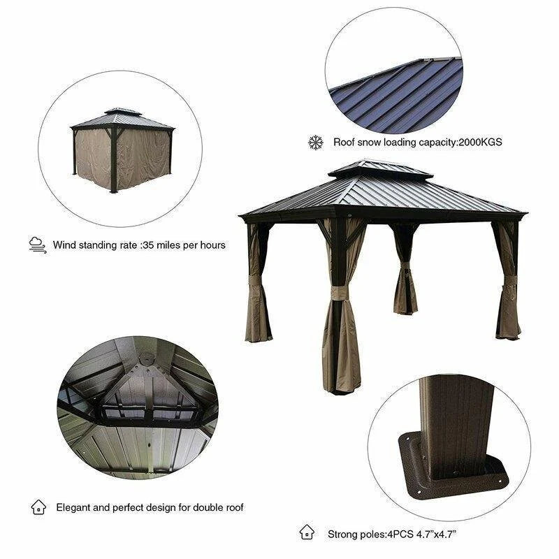 Dahlin Aluminum Hardtop Patio Gazebo, 12 Ft W x 10 Ft D