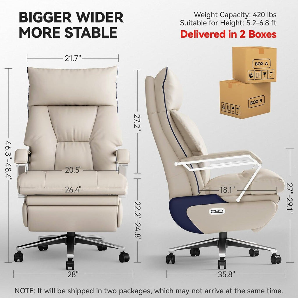 M80 Dual Motor Executive Office Chair with Footrest, Big &amp; Tall, 420lbs, Beige